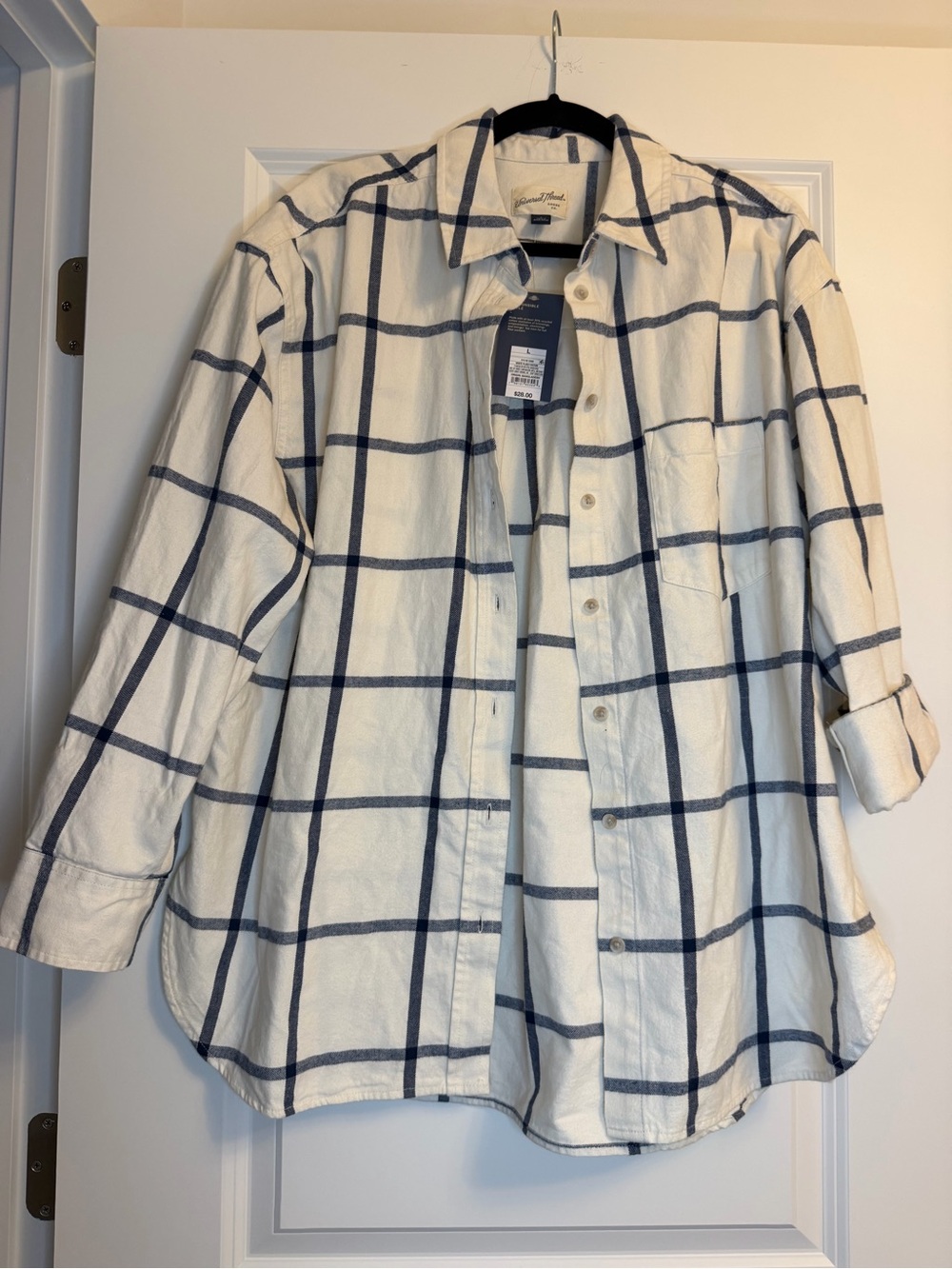 Universal Thread White Shirt with Navy Windowpane Check